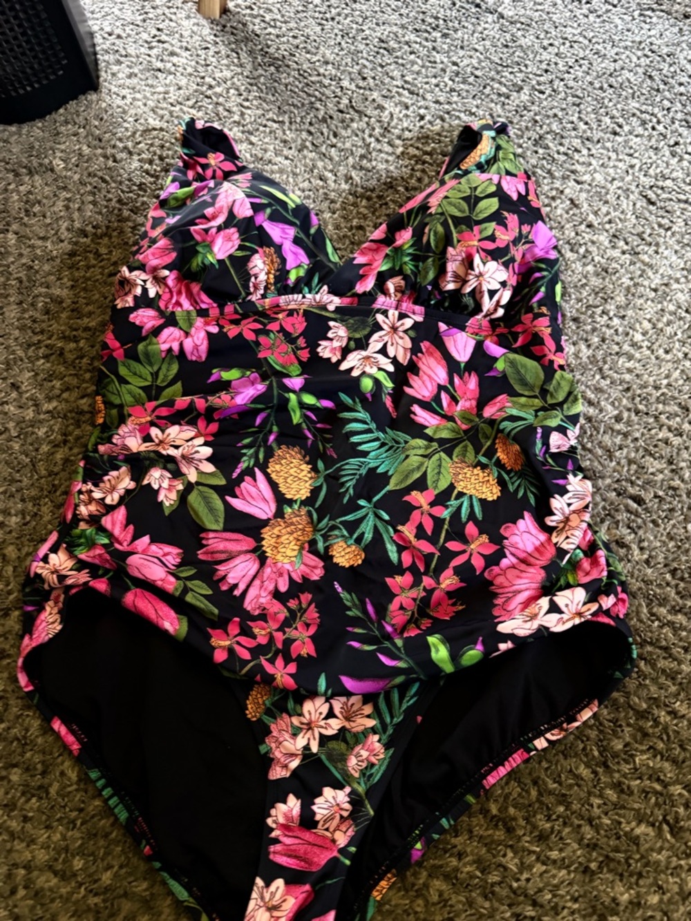 Time and Tru Black Dress with Floral Accent